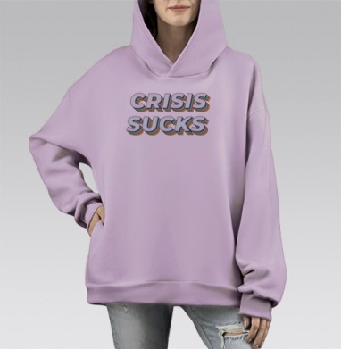 Белые объемные буквы ярко выражают негатив кризиса кризиса отстой, Hoodie Mono Fiolet, оверсайз, утепленная