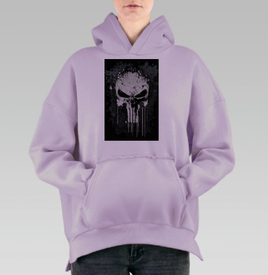 Белый агрессивный череп на темном фоне череп, Hoodie Oversize Fiolet, утепленная