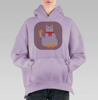 Белый кот с бантиком нежной пастельной гаммы котики смешном ободке, Hoodie Oversize Fiolet, утепленная