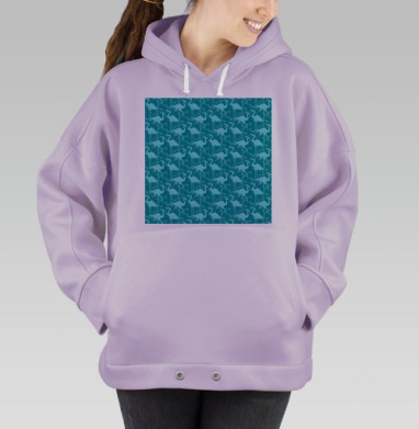 Бирюзовые цапли и тростник узор бирюзовые цапли и тростник, Hoodie Oversize Fiolet