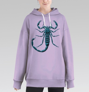 Бирюзовый скорпион на светлом фоне один из многих, Hoodie Long Oversize Fiolet