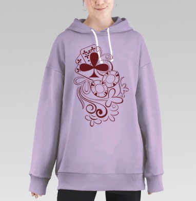Элегантный бордовый орнамент с картами и фишками, Hoodie Long Oversize Fiolet