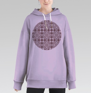 Бордово белая античная геометрия без ограничений, Hoodie Long Oversize Fiolet