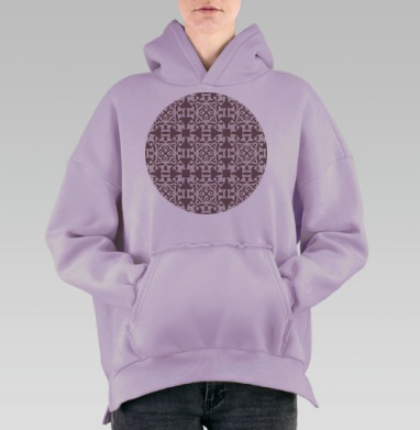 Бордово белая античная геометрия без ограничений, Hoodie Oversize Fiolet, утепленная
