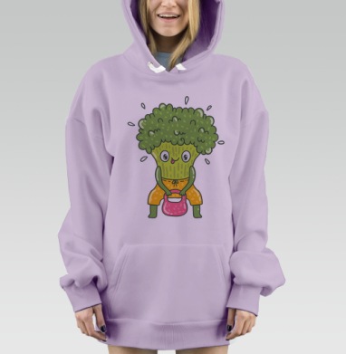 Весёлый брокколи с розовой гирей для фитнеса, Hoodie Mjhigh Dig Mel, Fiolet, утепленная