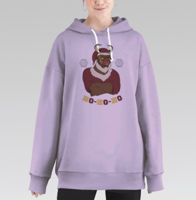 Бык в костюме санты с рождественским настроением HO-HO-HO, Hoodie Long Oversize Fiolet