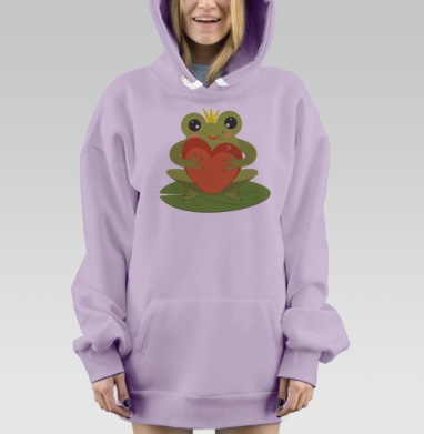 Царевна Лягушка с Сердцем в Короне, Hoodie Mjhigh Dig Mel, Fiolet, утепленная