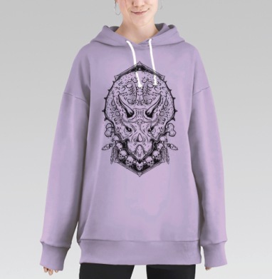 Череп динозавра с рогами и черепами на фоне древний символ мощи, Hoodie Long Oversize Fiolet