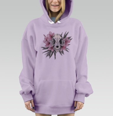 Череп Кошки Розовые Цветы Животные, Hoodie Mjhigh Dig Mel, Fiolet, утепленная
