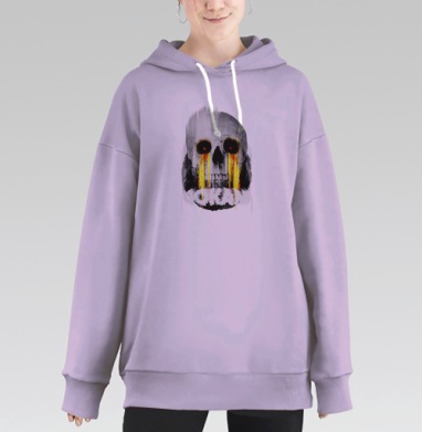 Череп с огненными слезами и надписью Окей, Hoodie Long Oversize Fiolet