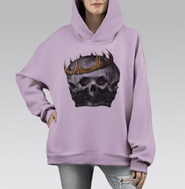 Череп с золотой короной символ власти смерти, Hoodie Mono Fiolet, оверсайз, утепленная