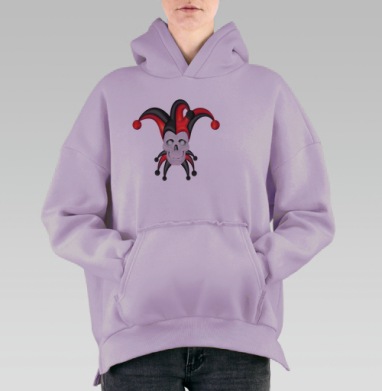 Череп шута в красном черном колпаке смерти, Hoodie Oversize Fiolet, утепленная