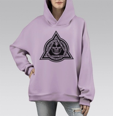 Череп в треугольнике с надписью смерть в стиле милитари, Hoodie Mono Fiolet, оверсайз, утепленная
