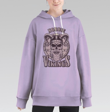 Череп викингов с бородой на щите череп викингов с бородой, Hoodie Long Oversize Fiolet