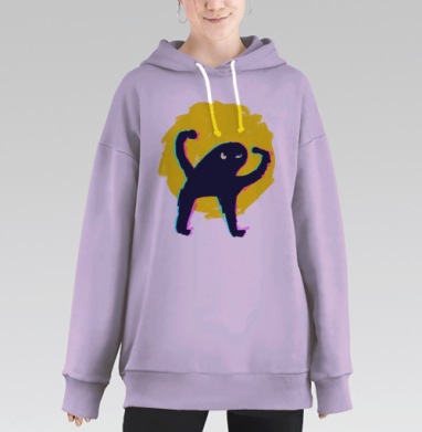Черная фигура на желтом фоне победа дерзость, Hoodie Long Oversize Fiolet