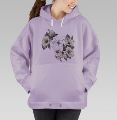 Черная вдова плетет паутину среди белых цветов, Hoodie Oversize Fiolet