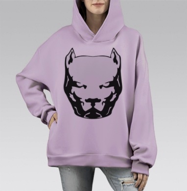 Черно белая голова мощного питбуля, Hoodie Mono Fiolet, оверсайз, утепленная