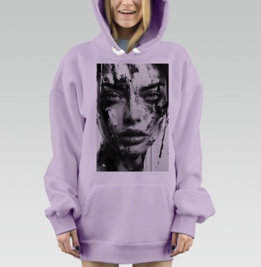 Черно белое лицо женщины с мазками краски глубина эмоций, Hoodie Mjhigh Dig Mel, Fiolet, утепленная