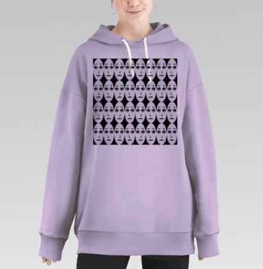Чёрно белые пугающие лица массовое выражение лиц, Hoodie Long Oversize Fiolet