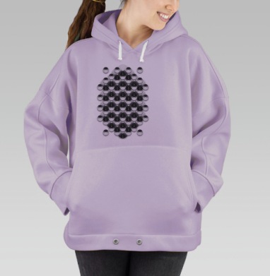 Черно Белый Графический Геометрический Узоры Синий, Hoodie Oversize Fiolet