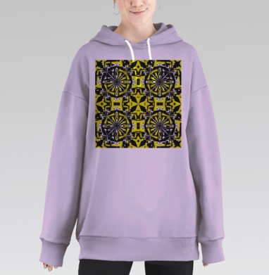 Чёрно Жёлтый Калейдоскопический Узор Создающий Впечатление, Hoodie Long Oversize Fiolet