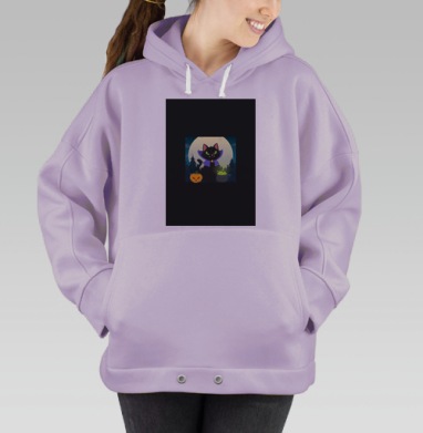 Черный Кот Колдун Сиреневая Мантия Хэллоуин ночь, Hoodie Oversize Fiolet