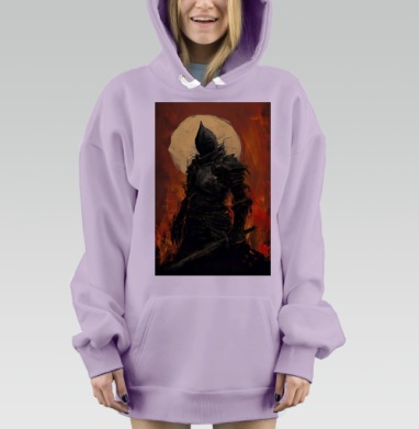 Черный рыцарь на фоне огня и луны Черный рыцарь на фоне огня и луны, Hoodie Mjhigh Dig Mel, Fiolet, утепленная