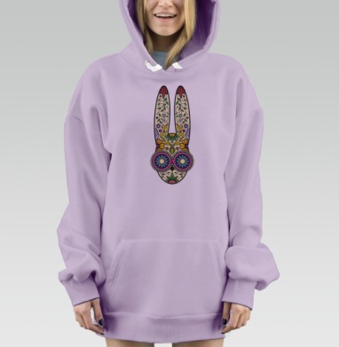 Декоративный портрет кролика в стиле сахароных черепов, Hoodie Mjhigh Dig Mel, Fiolet, утепленная