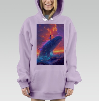 Девочка на спине кита магия и природа настоящие моменты, Hoodie Mjhigh Dig Mel, Fiolet, утепленная