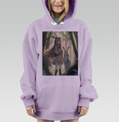 Девочка с зайцем в лесу атмосфера природы, Hoodie Mjhigh Dig Mel, Fiolet, утепленная