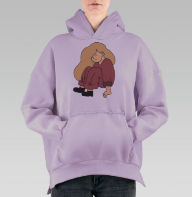 Девочка в бордовом комбинезоне в момент тишины отдыха, Hoodie Oversize Fiolet, утепленная