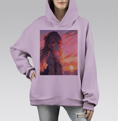 Девушка на закате размышляет о жизни и красоте мира, Hoodie Mono Fiolet, оверсайз, утепленная