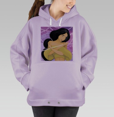 Девушка обнимает себя в лиловом тепле тела, Hoodie Oversize Fiolet