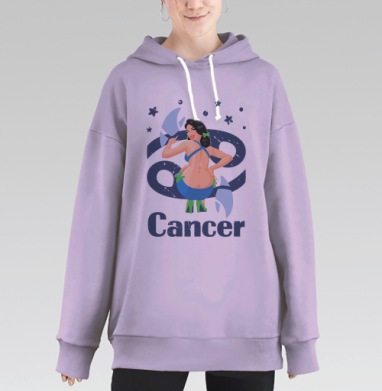 Девушка пинап Рак знак зодиака на темном фоне, Hoodie Long Oversize Fiolet