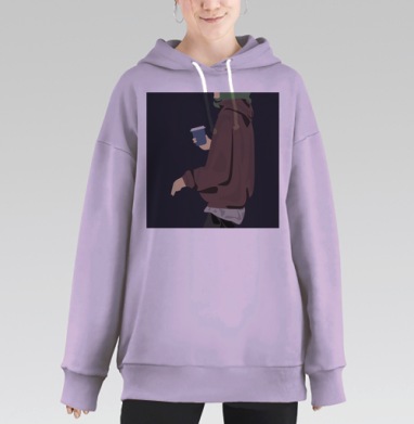 Девушка с кофе в коричневой толстовке городской стиль повседневная жизнь, Hoodie Long Oversize Fiolet