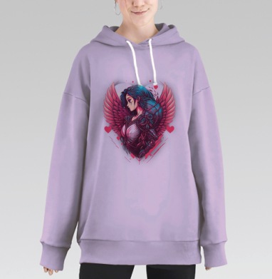 Девушка с крыльями и кибернетической бронёй в сердце, Hoodie Long Oversize Fiolet