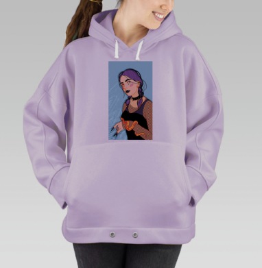 Девушка с пирсингом змея яркие сиреневые волосы, Hoodie Oversize Fiolet