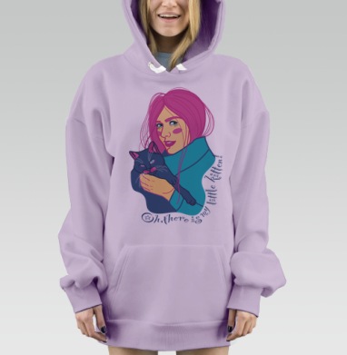 Девушка с розовыми волосами и котом обнимает руки, Hoodie Mjhigh Dig Mel, Fiolet, утепленная