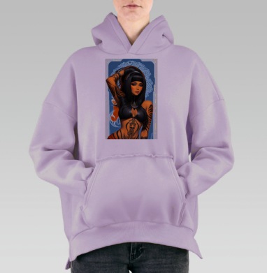 Девушка с тату и этническим узором на теле, Hoodie Oversize Fiolet, утепленная