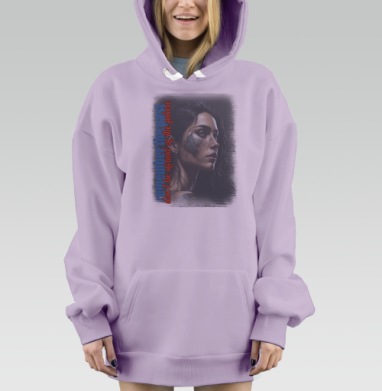 Девушка с тату Помни прошлое не бойся будущего, Hoodie Mjhigh Dig Mel, Fiolet, утепленная