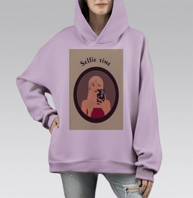 Девушка с зелеными глазами и аксессуарами Selfie Time, Hoodie Mono Fiolet, оверсайз, утепленная