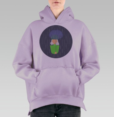Девушка с зонтом под дождем спокойствие защита под зонтом, Hoodie Oversize Fiolet, утепленная