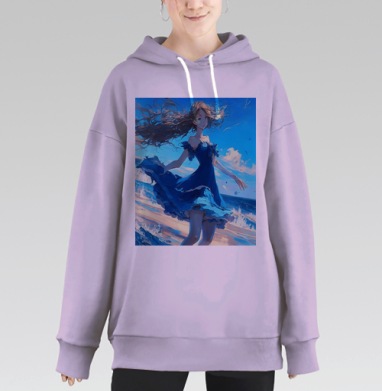 Девушка в голубом платье на берегу моря для девушек, Hoodie Long Oversize Fiolet