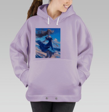 Девушка в голубом платье на берегу моря для девушек, Hoodie Oversize Fiolet