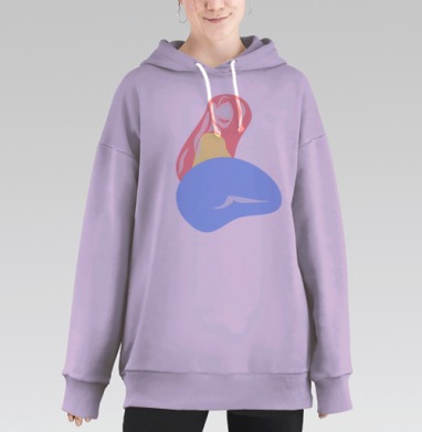 Девушка в полуборота в пастельных нежных тонах, Hoodie Long Oversize Fiolet