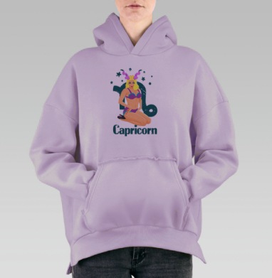 Девушка в стиле пинап с символом Козерога в фиолетовом белье, Hoodie Oversize Fiolet, утепленная