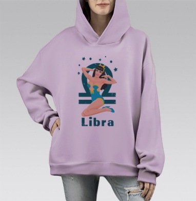 Девушка Весы в стиле пинап с символом баланса Весы, Hoodie Mono Fiolet, оверсайз, утепленная