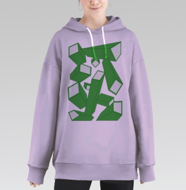 Динамичные Зеленые Фигуры Абстракция В Конце, Hoodie Long Oversize Fiolet