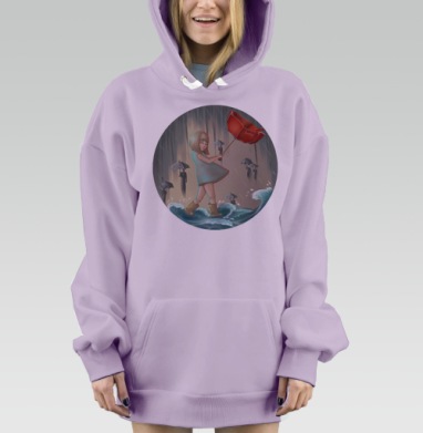 Девушка в бурю с ярким красным зонтом и жёлтыми сапогами, Hoodie Mjhigh Dig Mel, Fiolet, утепленная