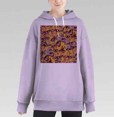 Драгоценные камни ирисы сложный бесконечный узор, Hoodie Long Oversize Fiolet